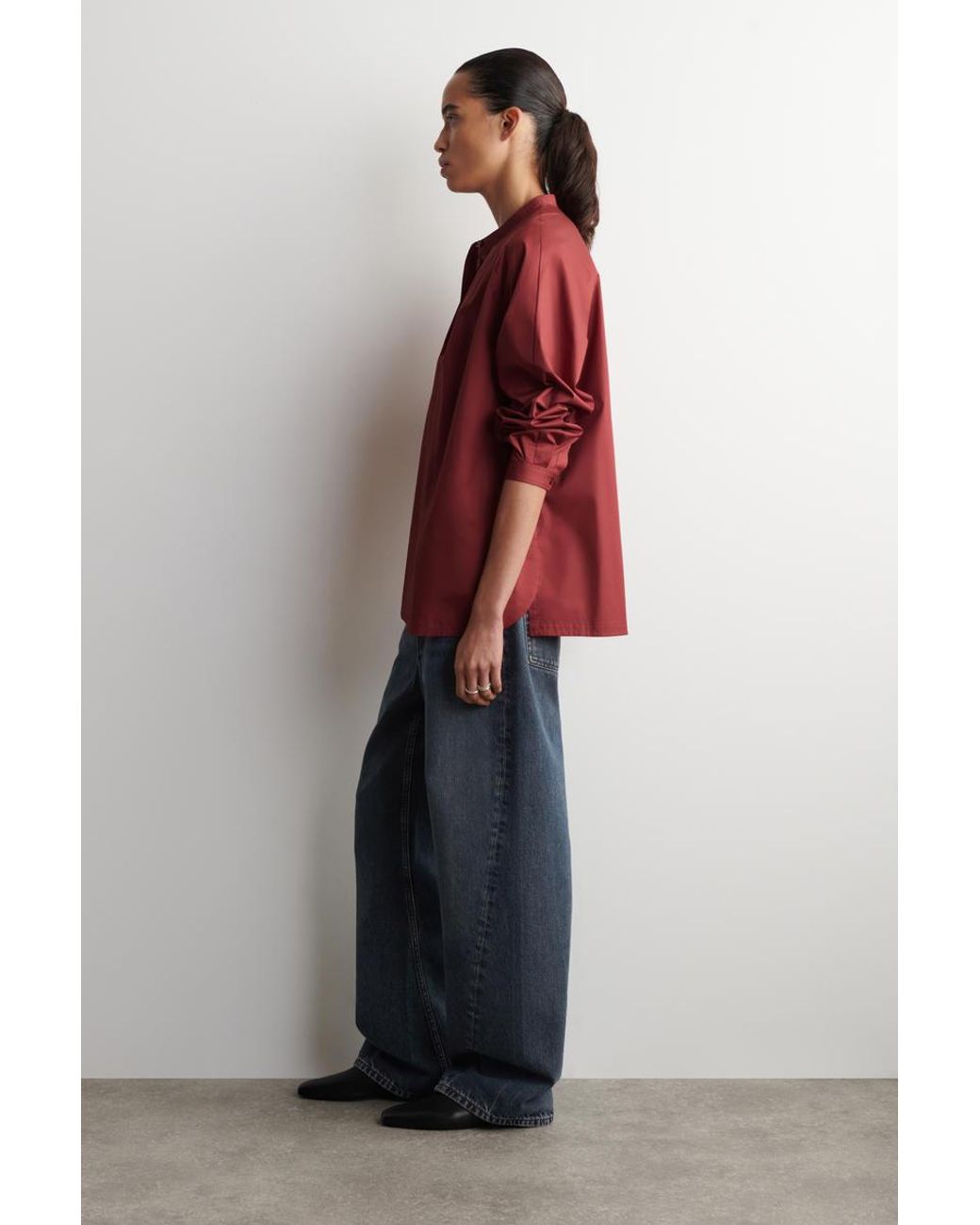 COS Red Grandad-Collar Cotton Shirt