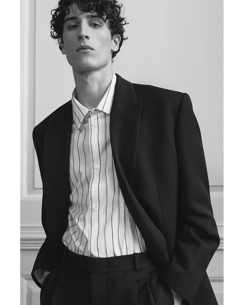 COS Black Double-Breasted Herringbone Blazer for men