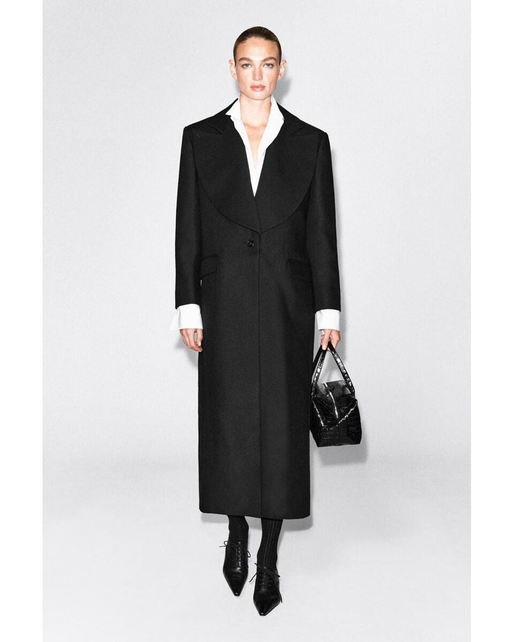COS Black Tailored Draped Wool-Blend Long Coat