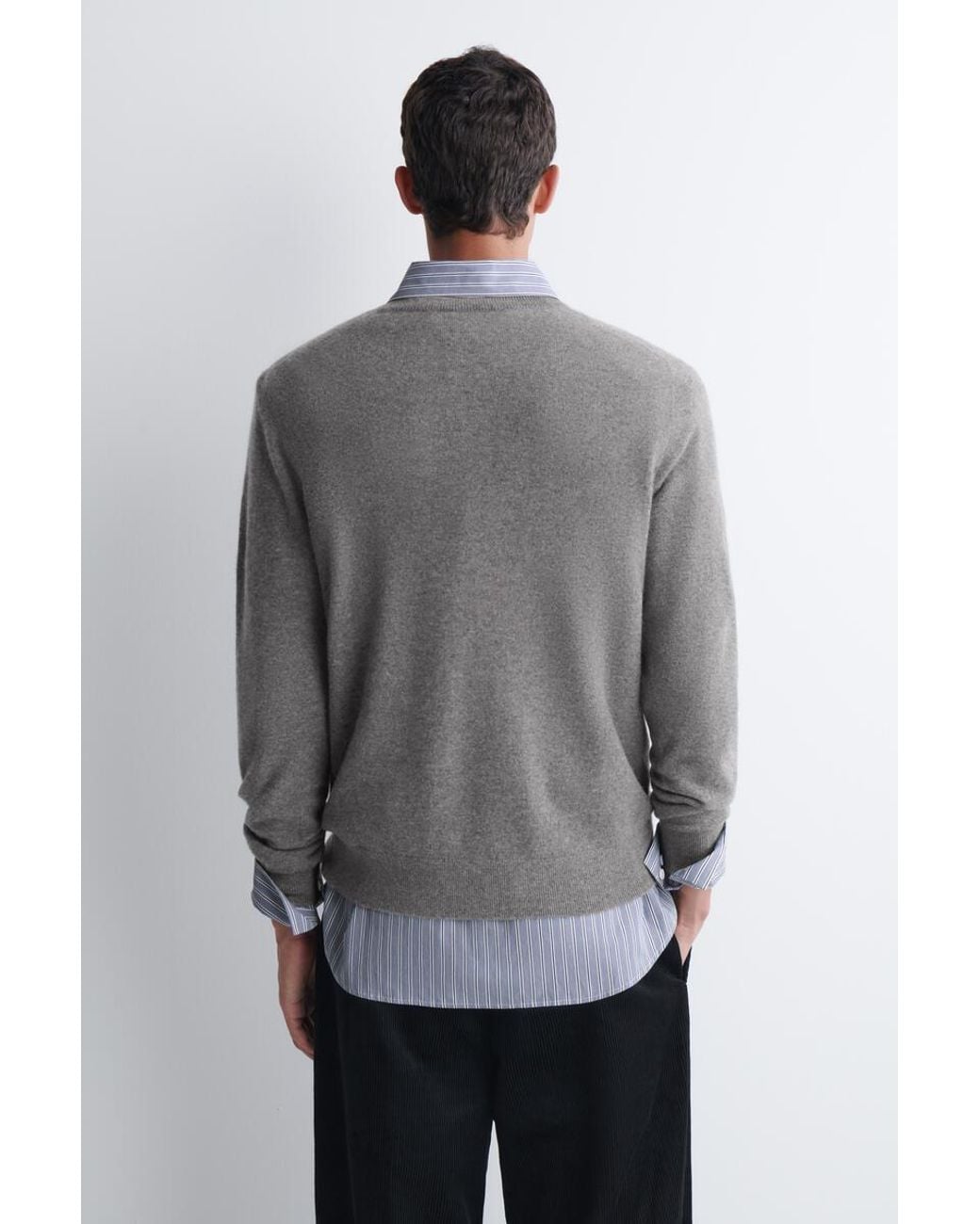 COS Gray Cashmere V-Neck Sweater for men