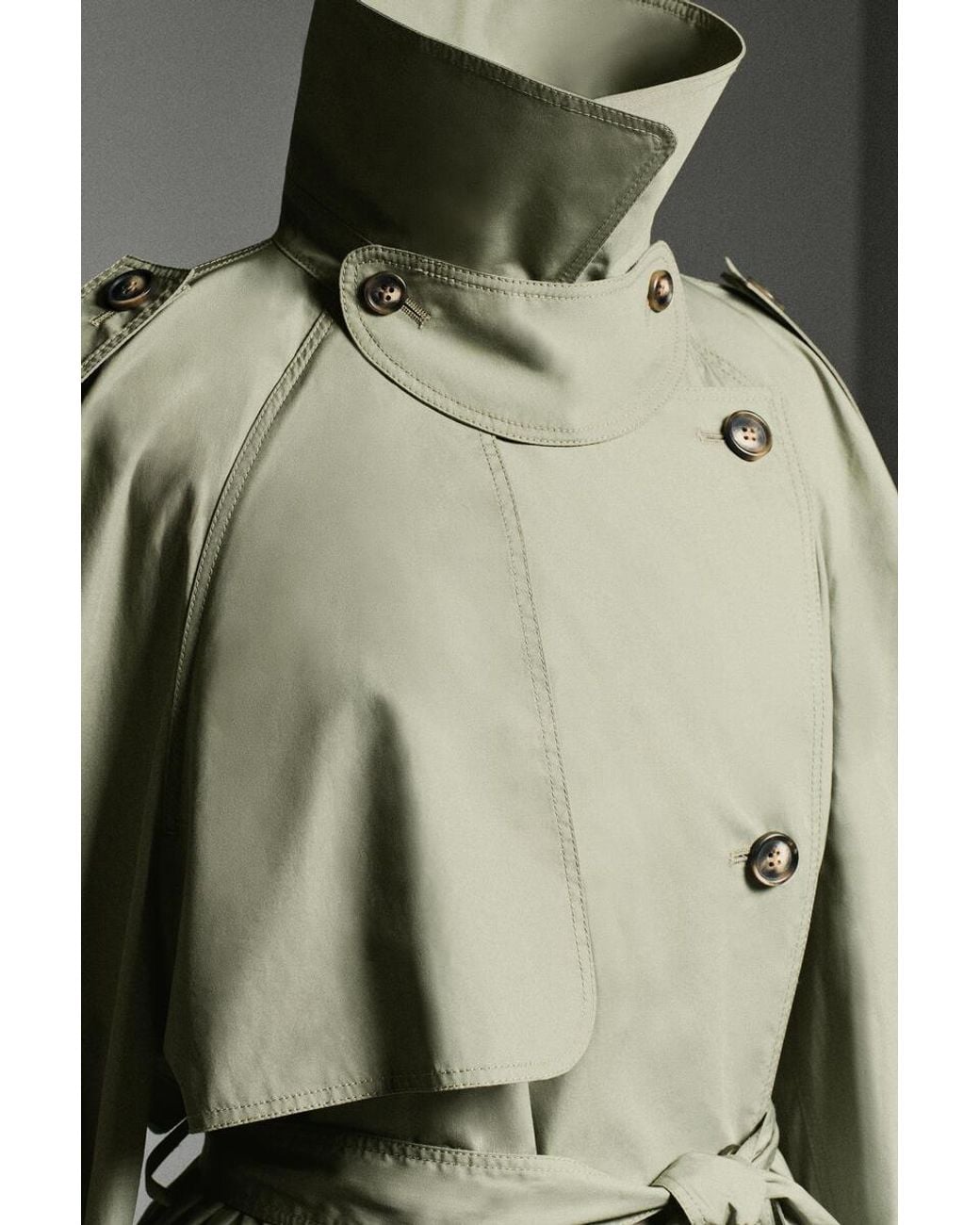 COS Green Mock-Neck Cotton Trench Coat