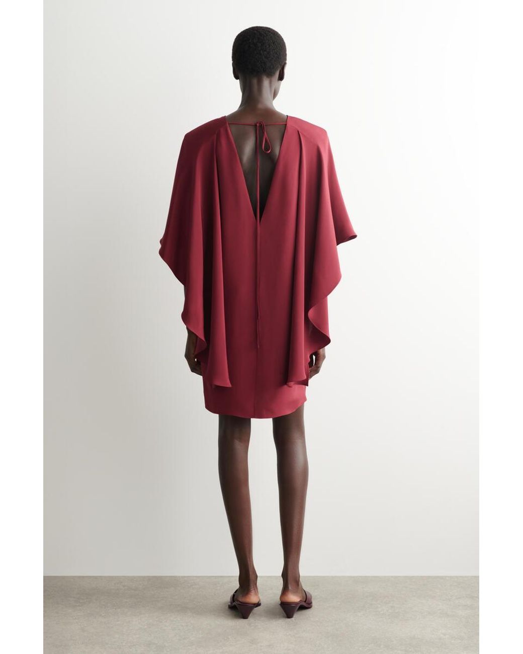 cos burgundy dress Draped Silk Mini in Red Shirt dress