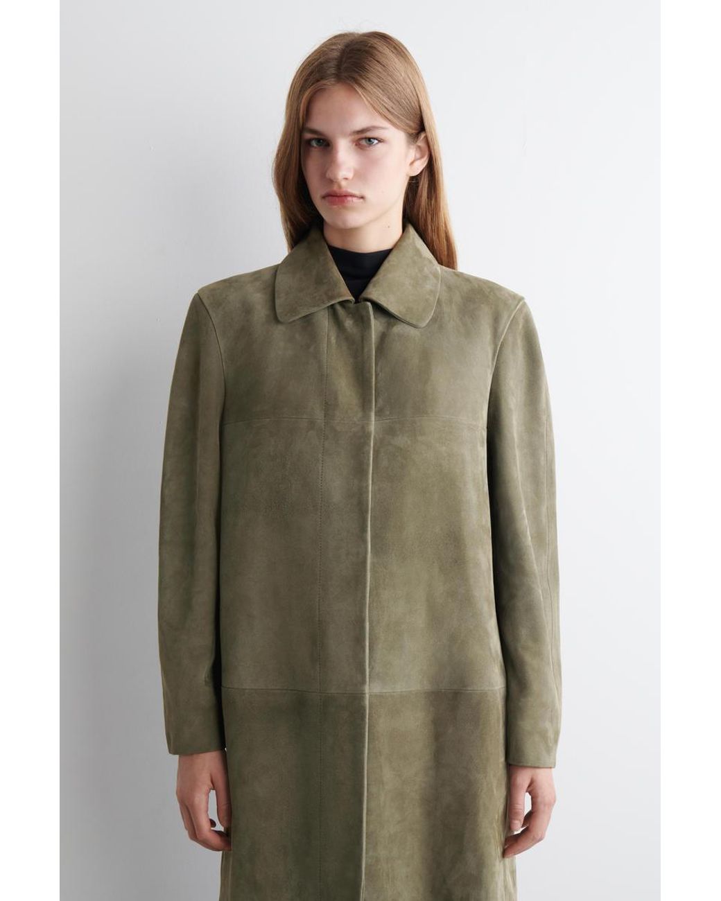 COS Green Collared Suede Long Coat