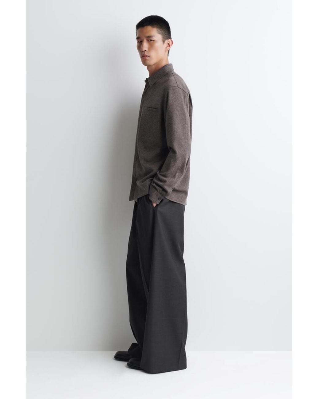 COS Brown Relaxed Mélange Jersey Overshirt for men