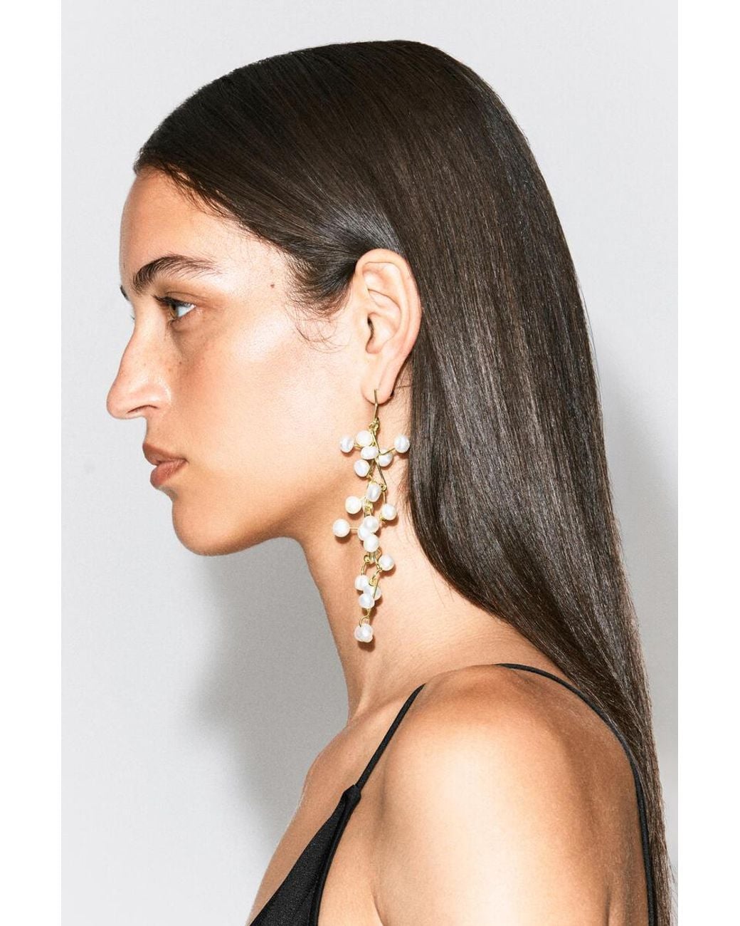 COS White Asymmetric Cascading Freshwater Pearl Earrings