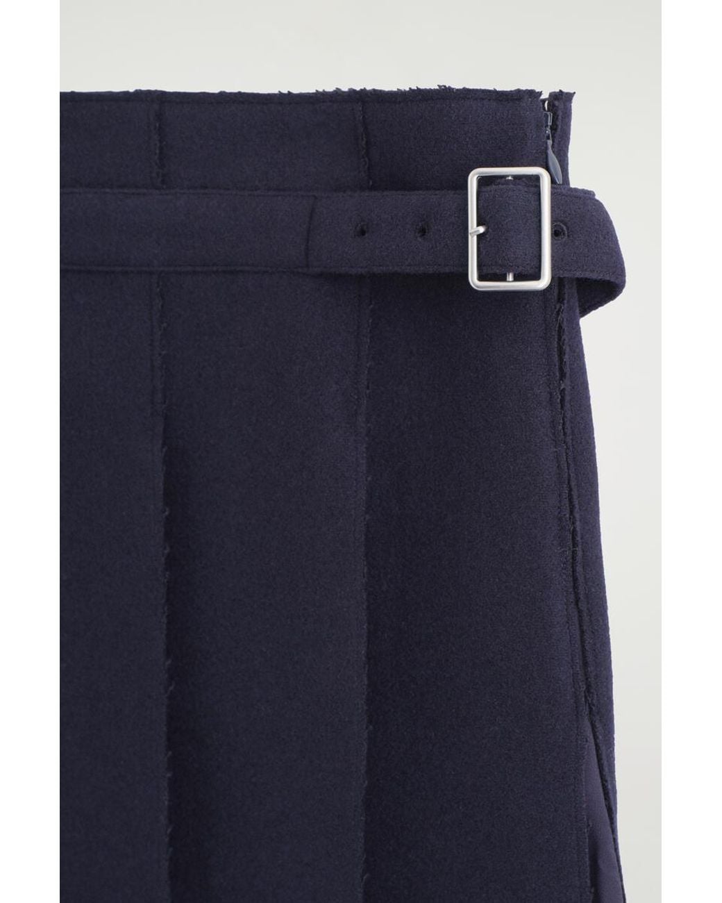 COS Blue Belted Pleated Wool-Blend Skirt