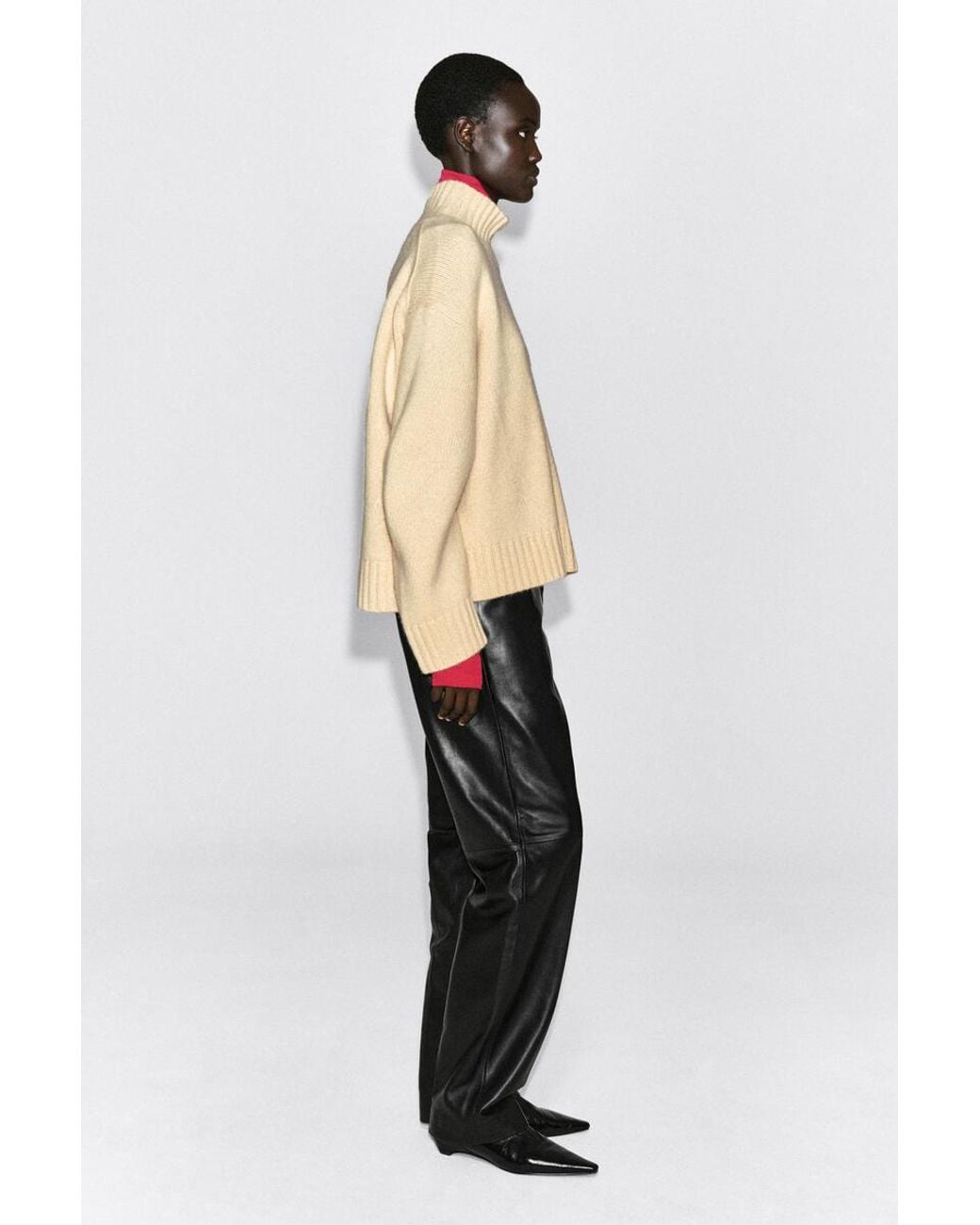 COS Natural Chunky Pure Cashmere Funnel-Neck Sweater