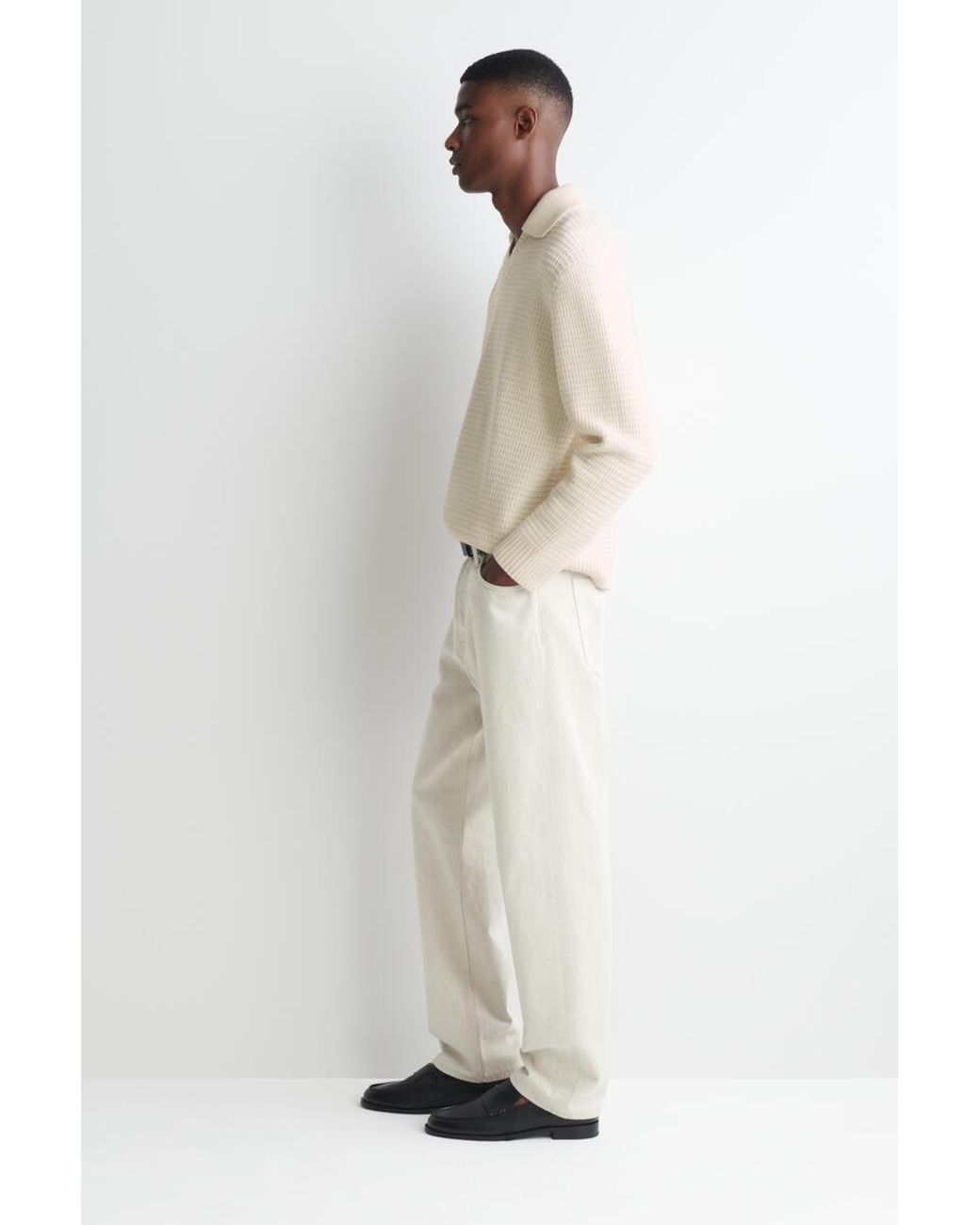 COS White Waffle-Knit Wool Polo Sweater for men