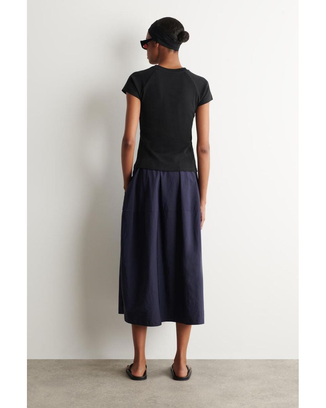 COS Blue Sculpted Nylon Midi Skirt