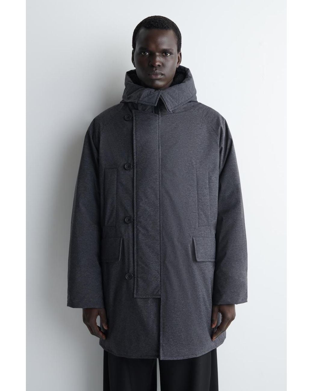 COS Blue Technical Hooded Down Parka for men