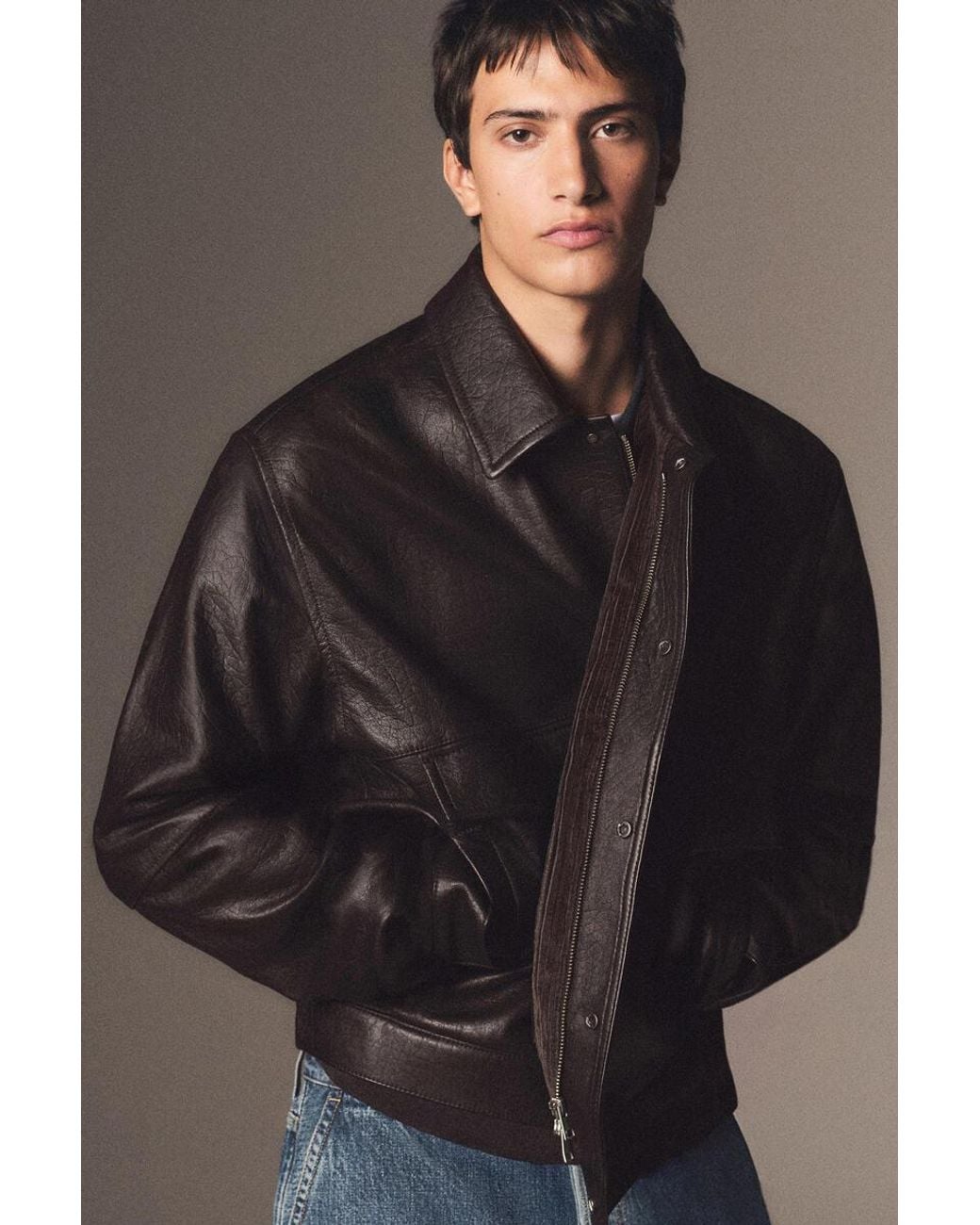 COS Black Leather Flight Jacket for men