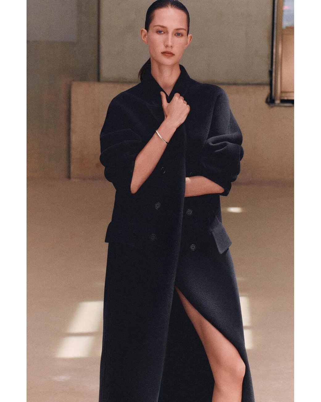 COS Black Tailored Double-Faced Wool Long Coat