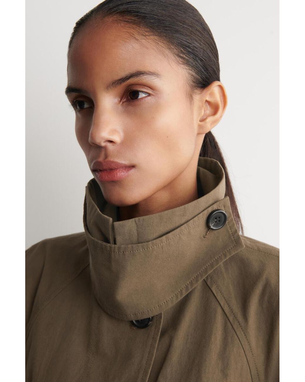 COS Brown Belted Cotton Short Trench Coat