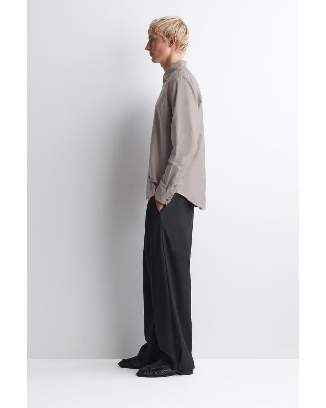 COS Gray Button-Down Collar Brushed Oxford Shirt for men