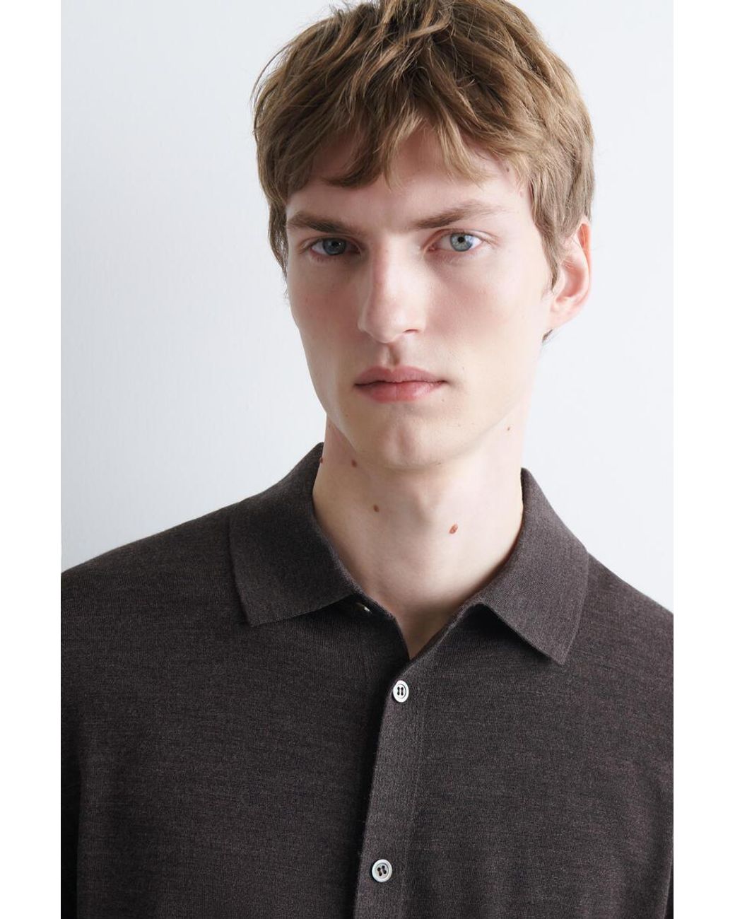 COS Brown Knitted Merino Wool Shirt for men