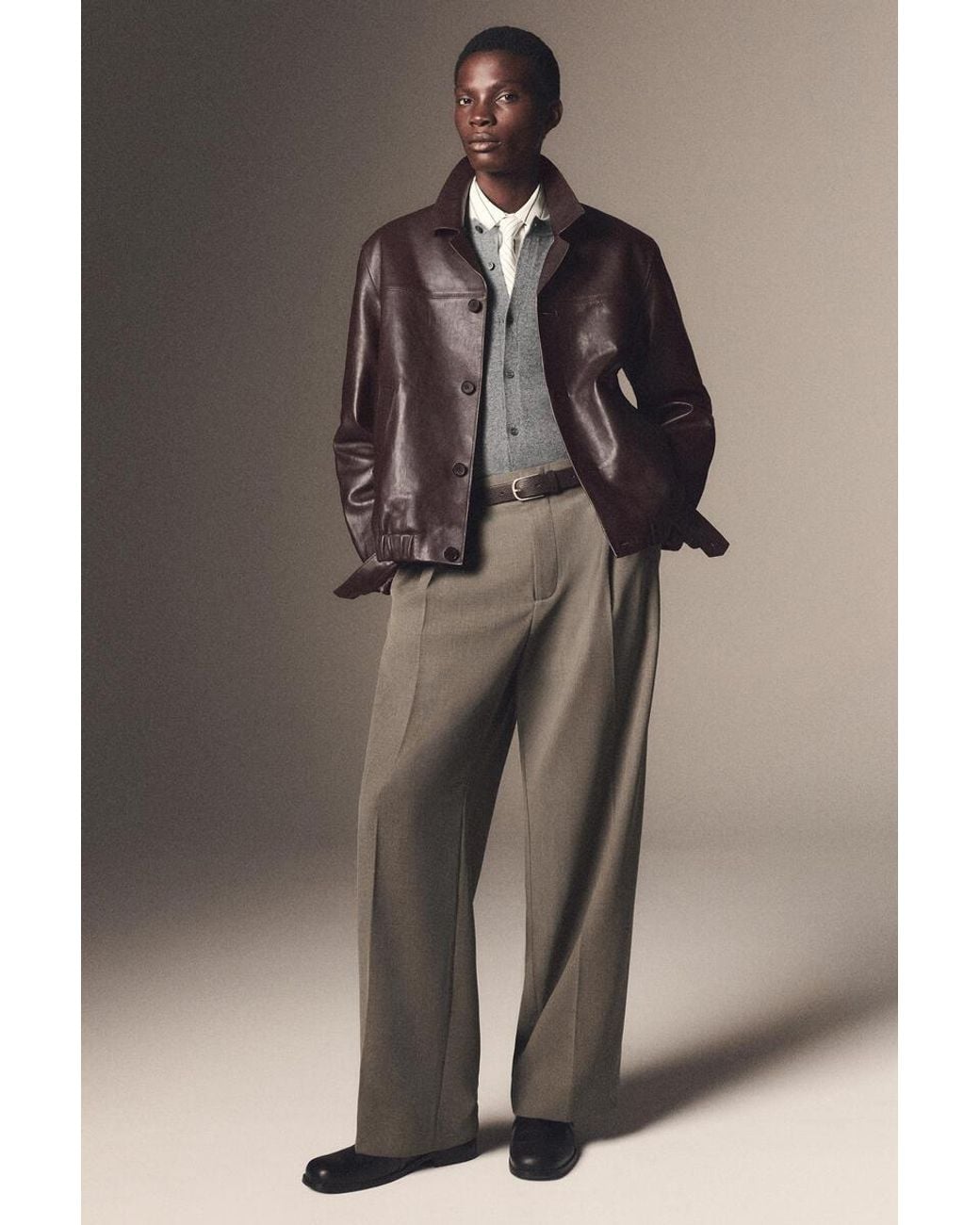 COS Brown Leather Blazer Bomber Jacket for men