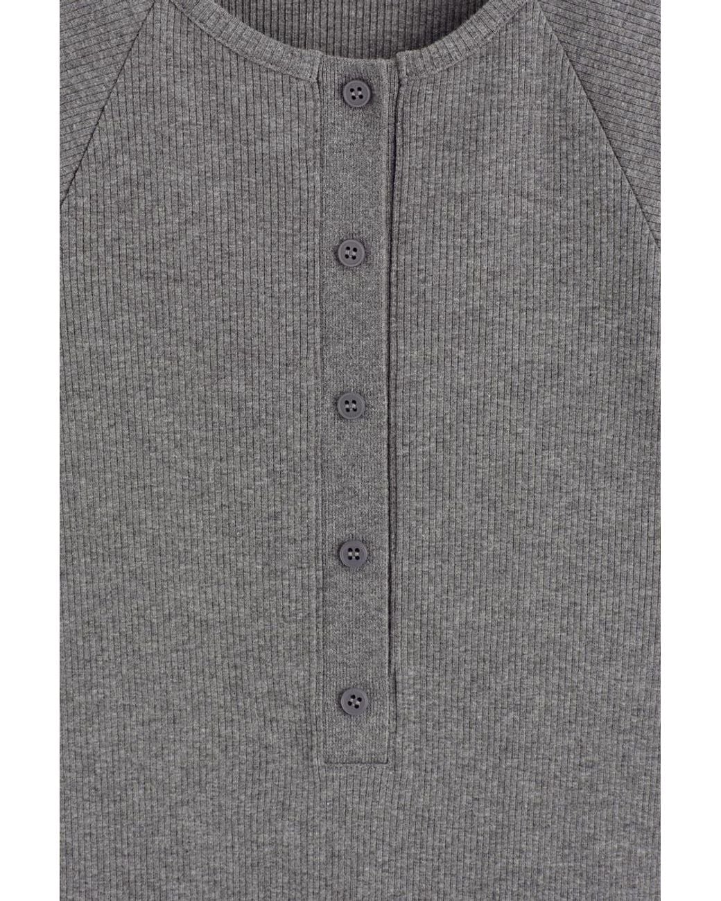 COS Gray Rounded Ribbed Jersey Henley Top