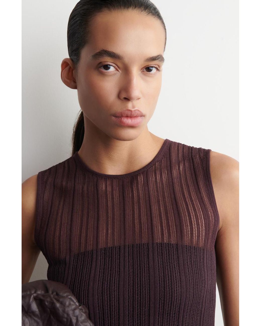 COS Purple Sheer Lace-Knit Tank Top