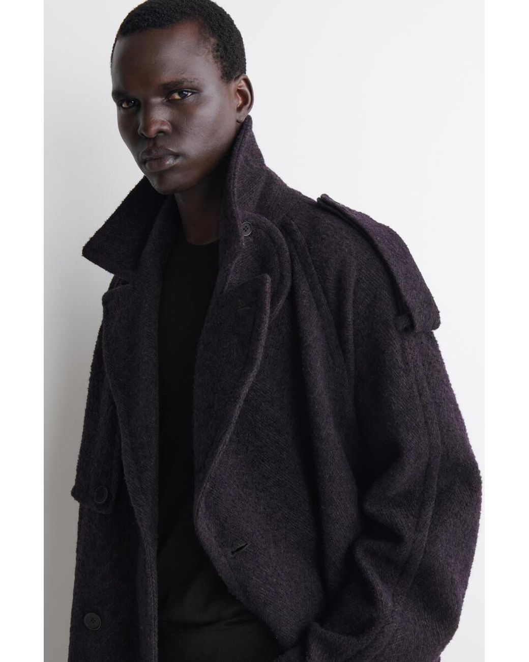 COS Blue Double-Faced Wool-Blend Herringbone Coat for men