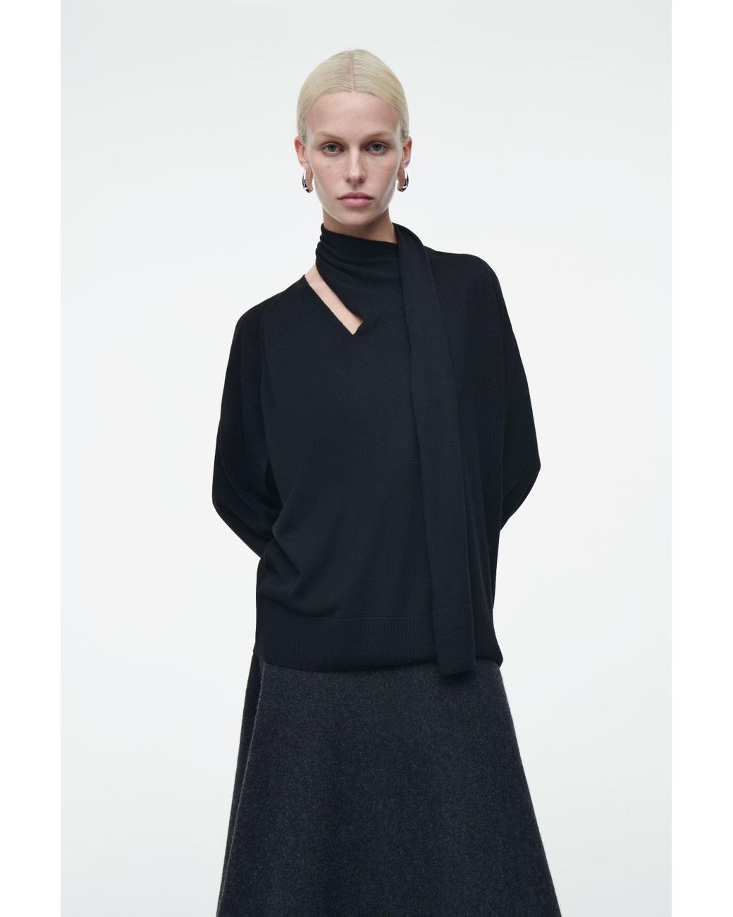 COS Scarf detail Wool Turtleneck Sweater in Black Lyst