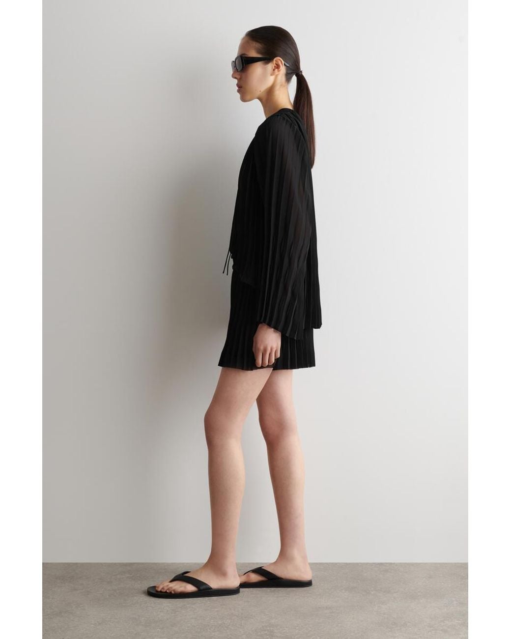 COS Black Pleated Georgette Shorts