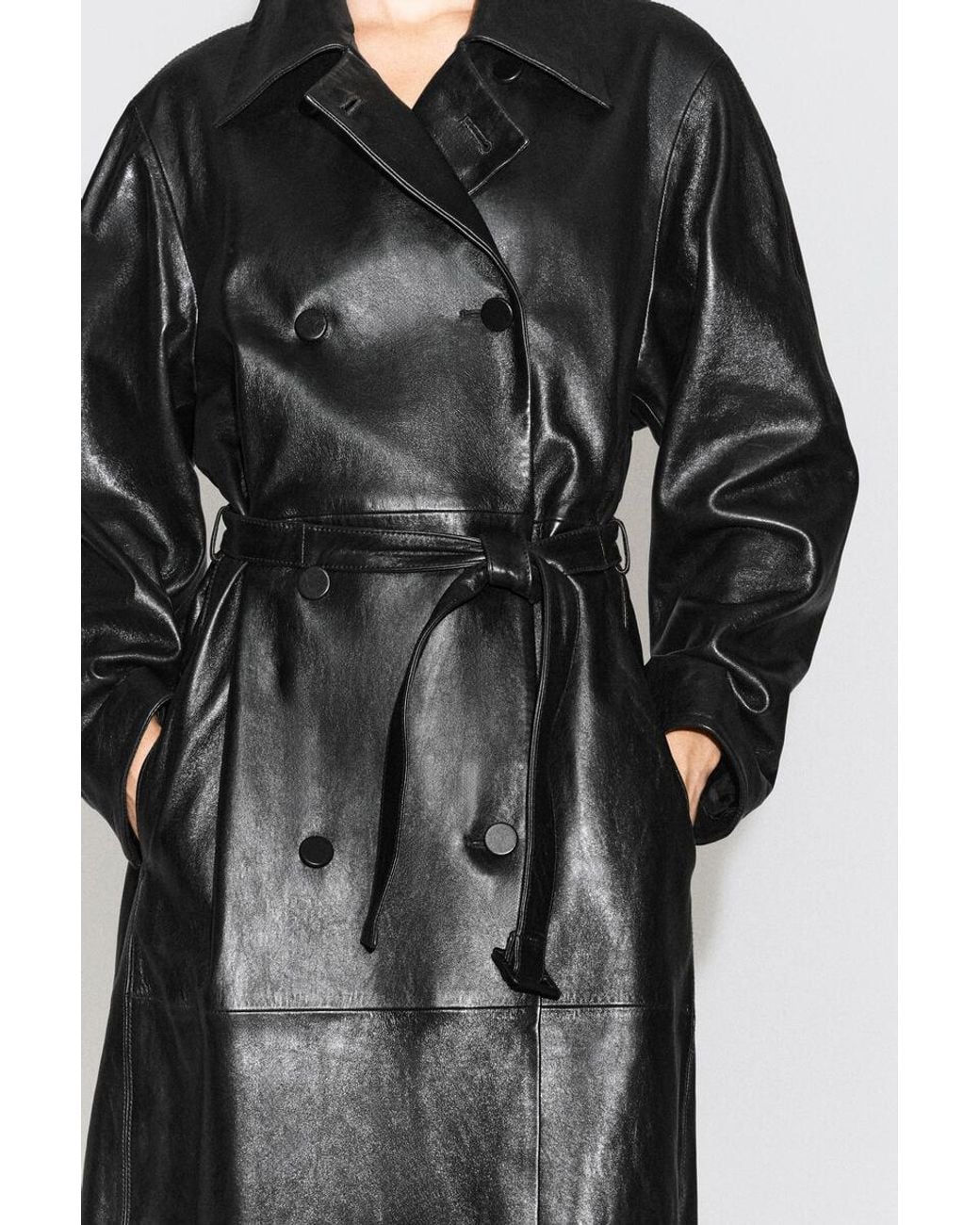COS Black Oversized Belted Leather Long Coat