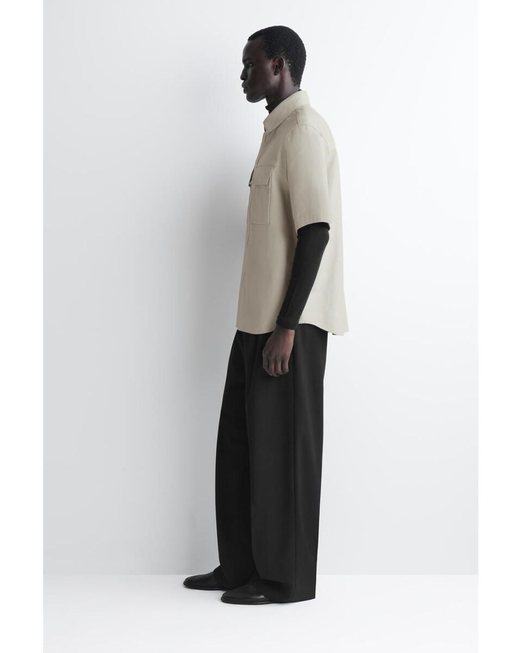 COS White Leather Short-Sleeved Shirt for men