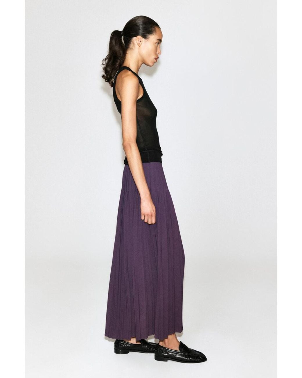 COS Purple Pleated Crepe Midi Skirt