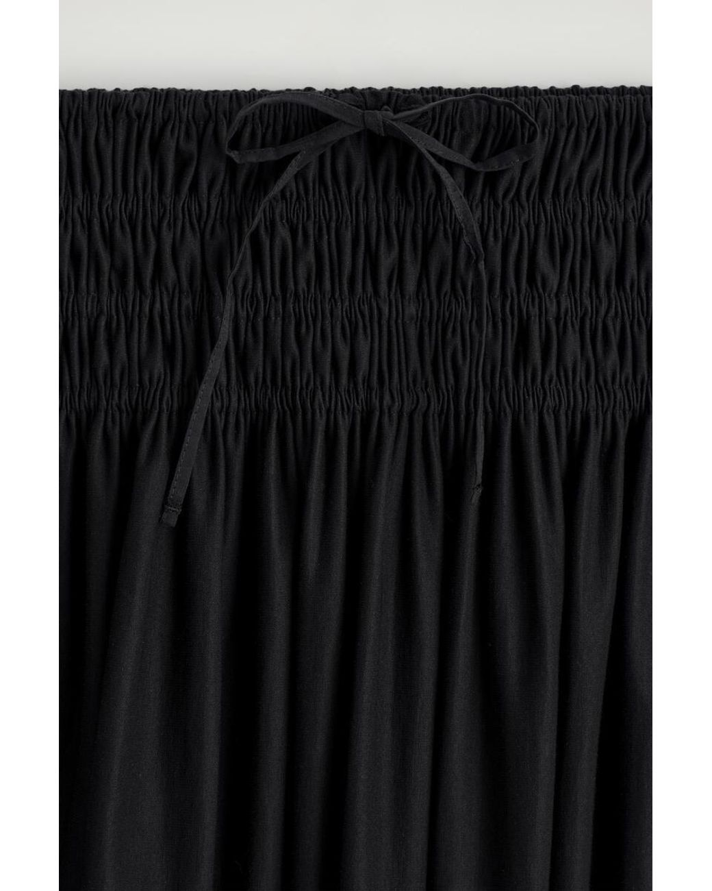COS Black Ruched-Waist Midi Skirt