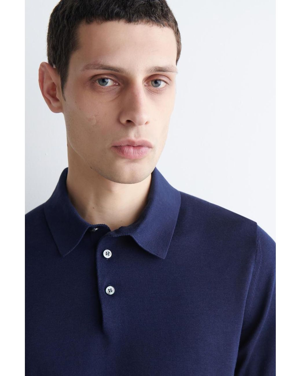 COS Black Slim Knitted Silk Polo Shirt In Navy for men