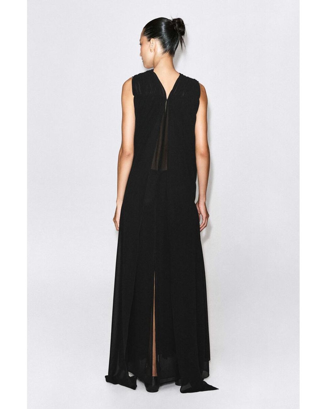 COS Black Draped Gathered Chiffon Maxi Dress