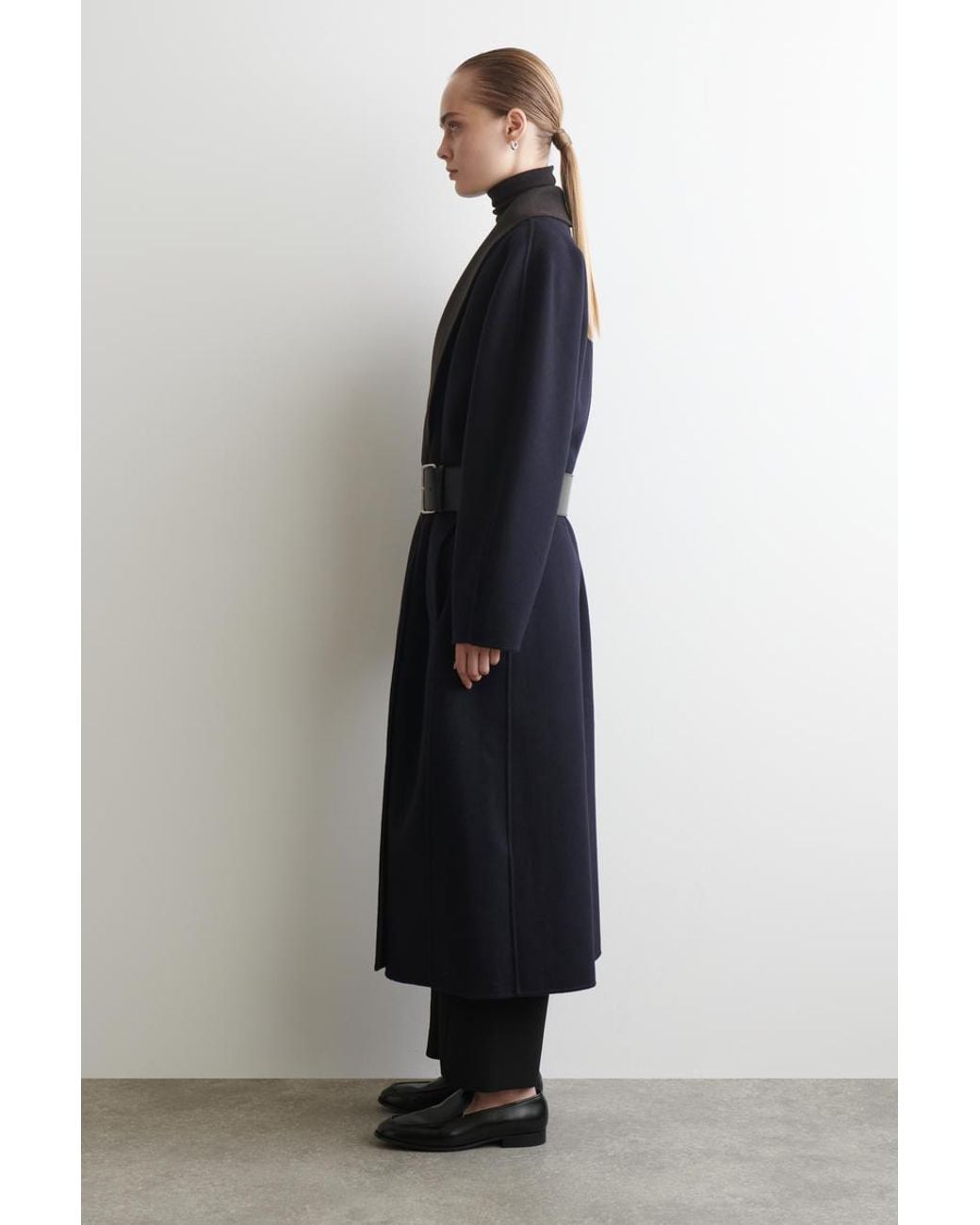 COS Blue Double-Faced Wool Shawl-Collar Coat