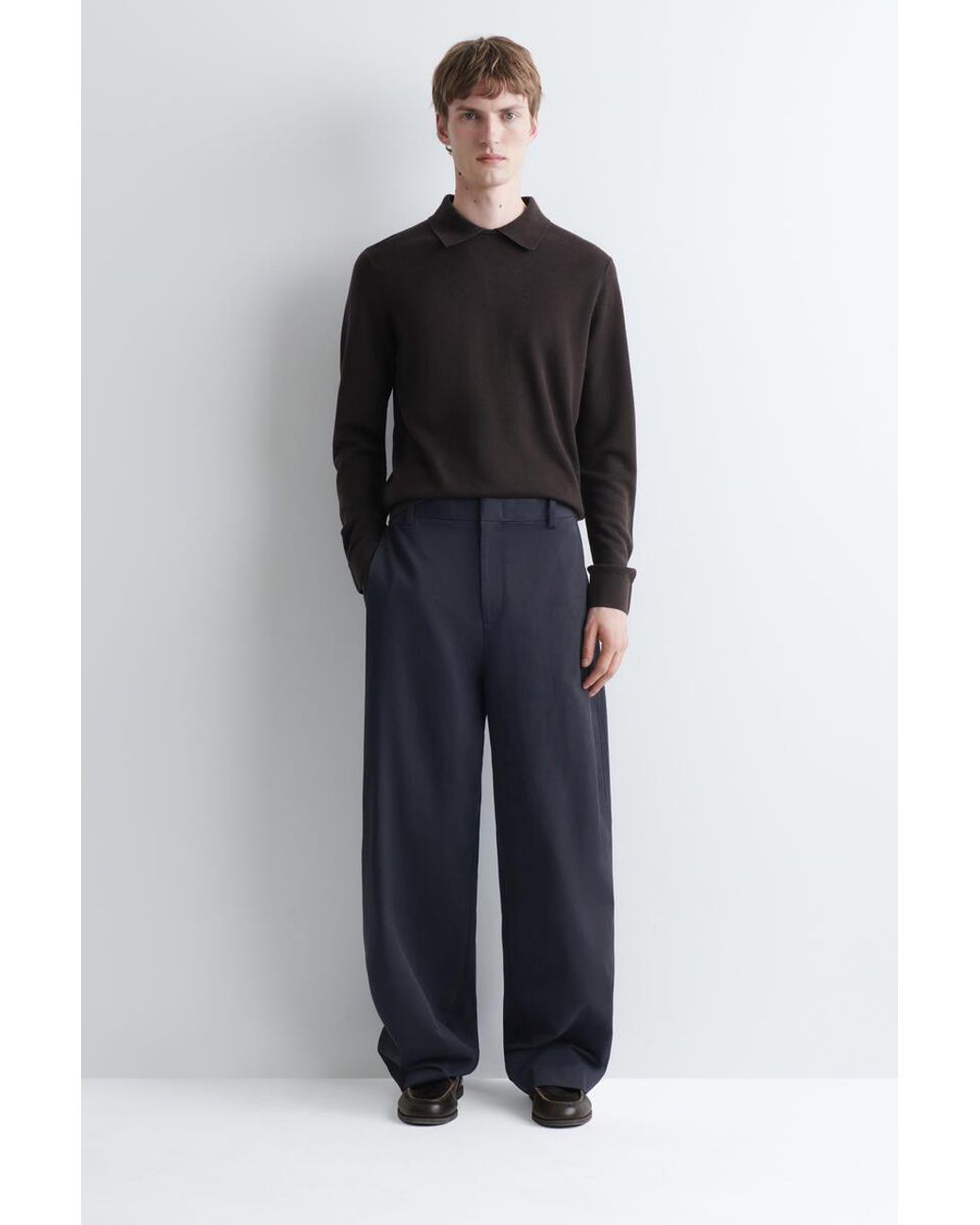COS Black Layered-Collar Polo Sweater for men