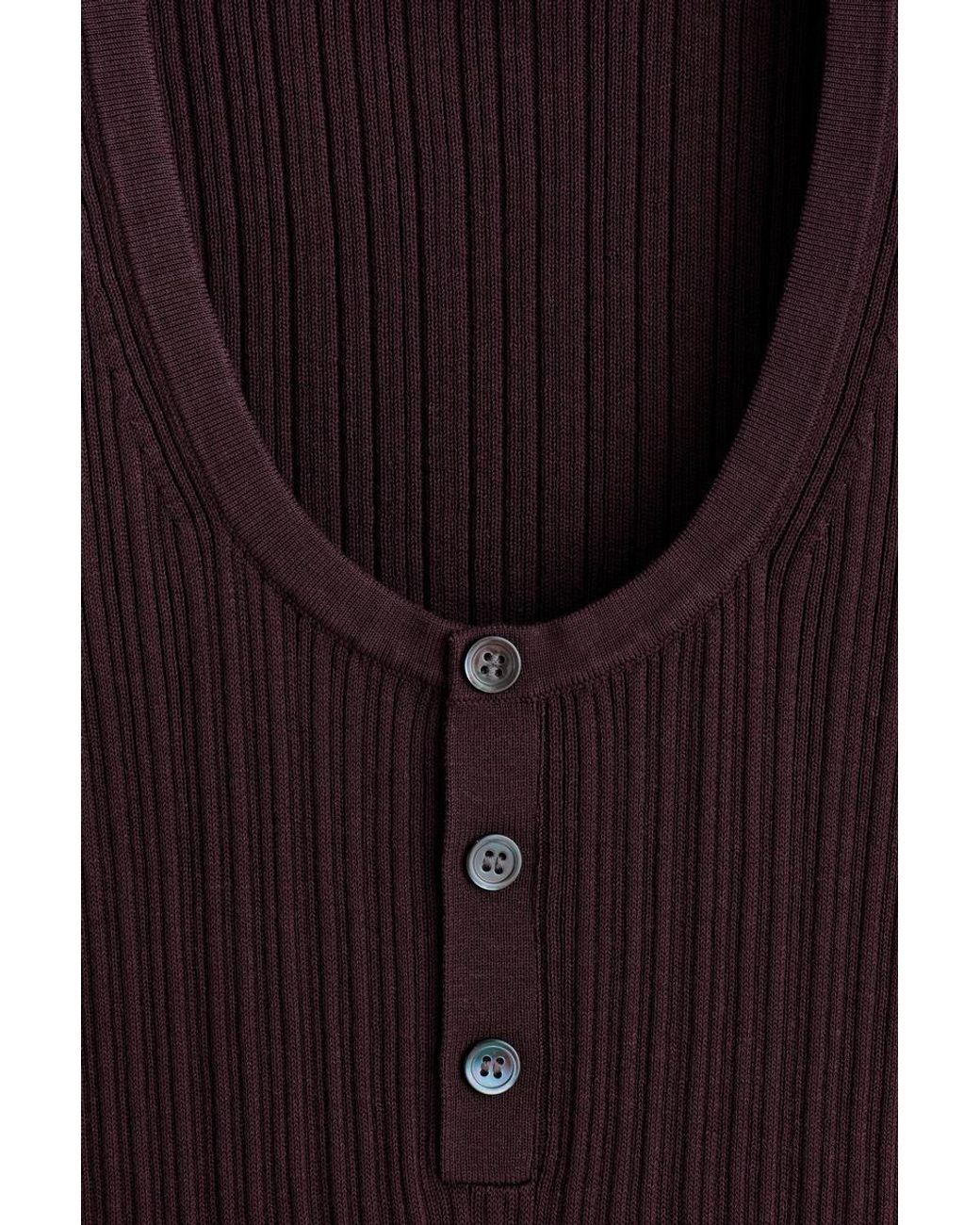 COS Purple Silk-Cotton Henley Tank Top for men