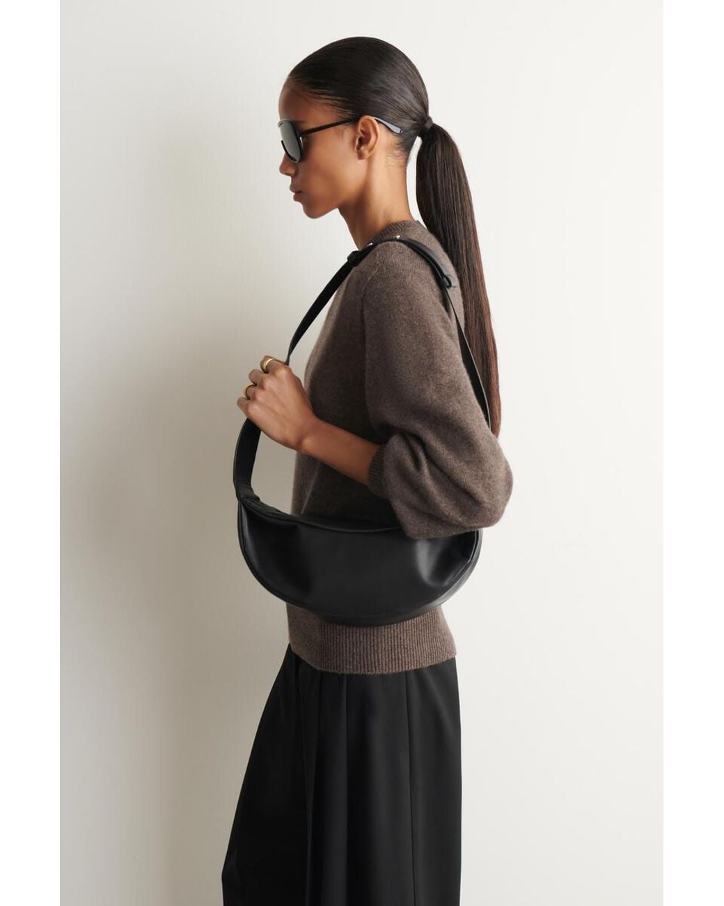 COS Black Swing Crossbody Bag - Leather