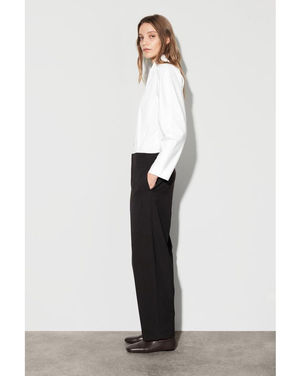 COS Black Wool-Blend Barrel-Leg Pants