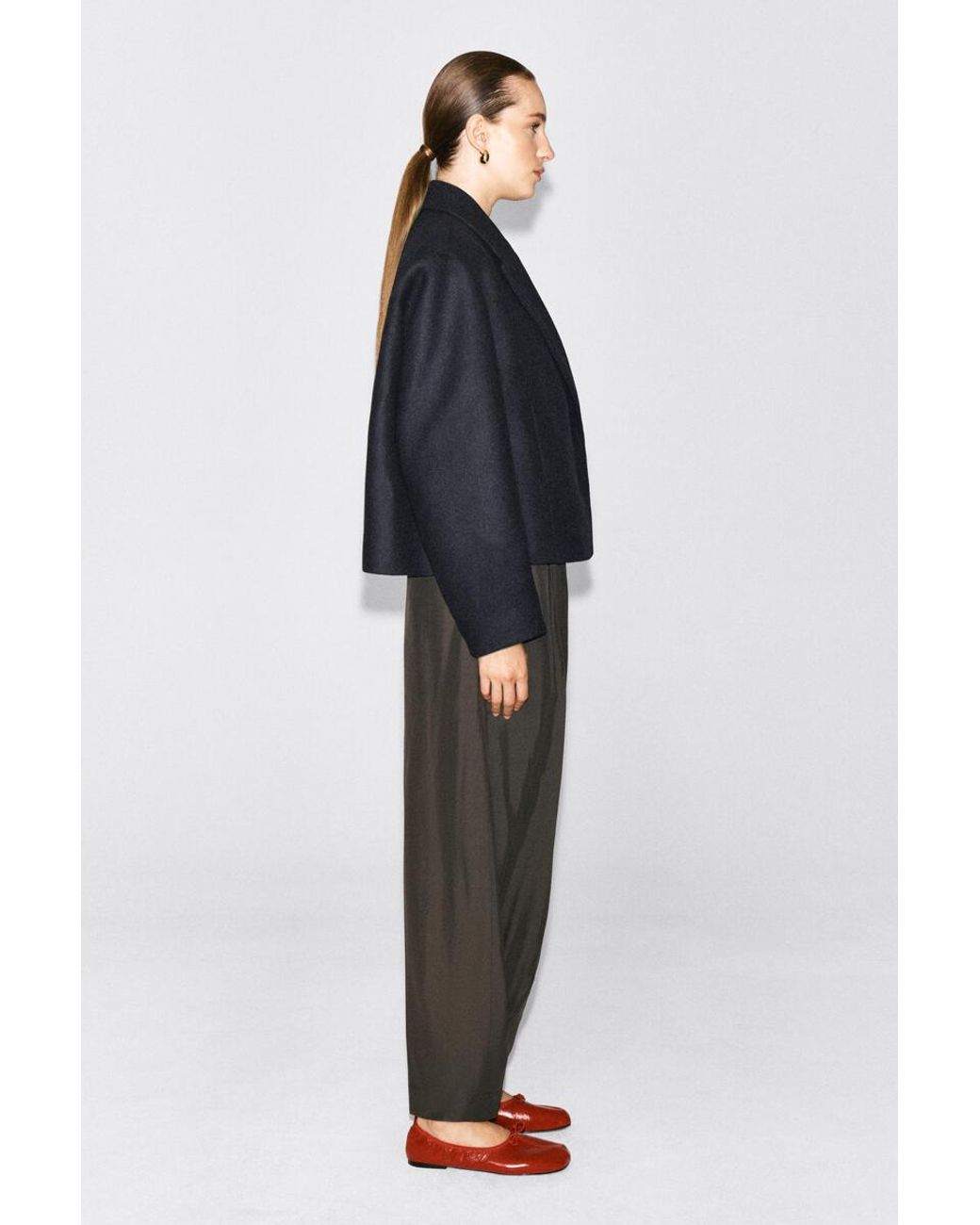 COS Black Oversized Cropped Boiled Wool-Blend Blazer