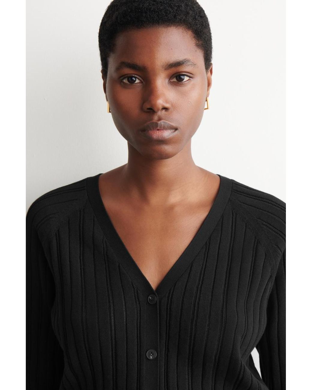 COS Black Pointelle-Knit Cotton Cardigan