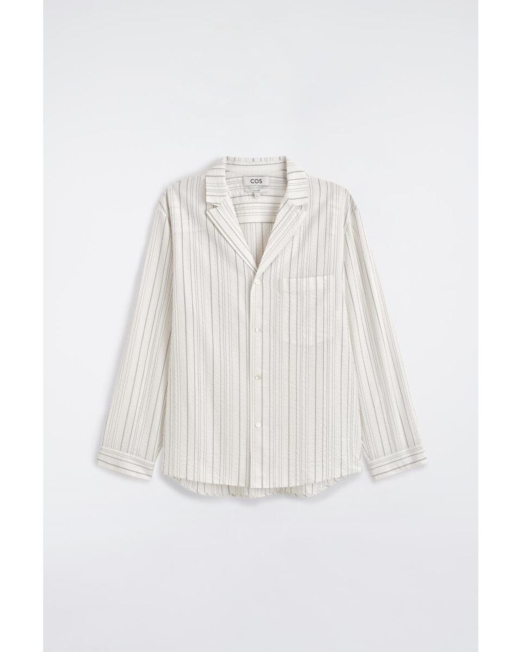 COS White Striped Textured Camp-Collar Shirt for men