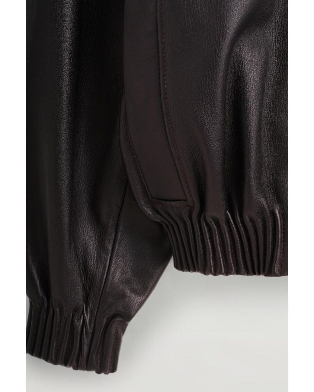 COS Black Leather Mock-Neck Bomber Jacket