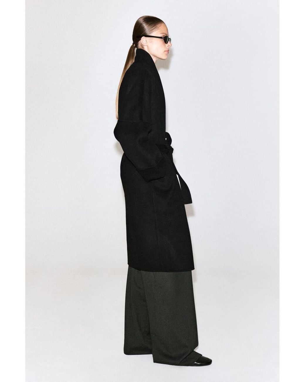 COS Black Oversized Double-Faced Wool Shawl Coat