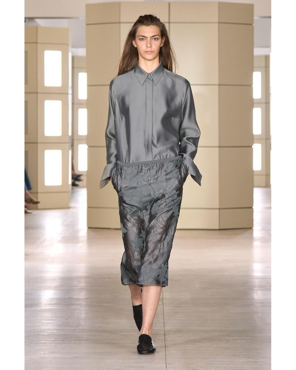 COS Gray Embroidered Sheer Column Skirt