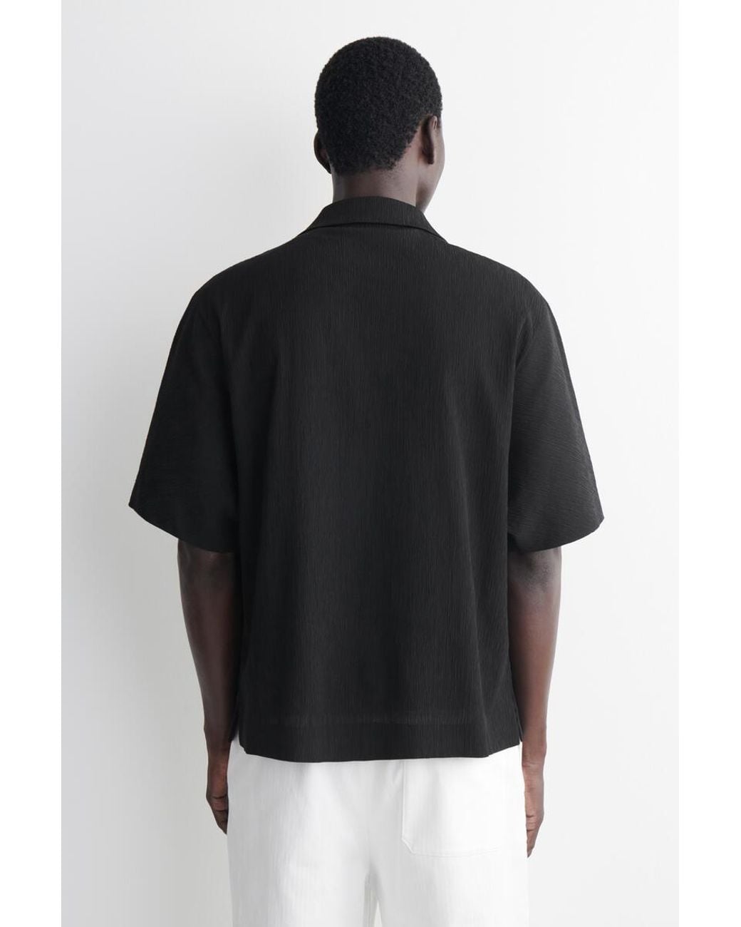 COS Black Crinkled-Cotton Shirt for men