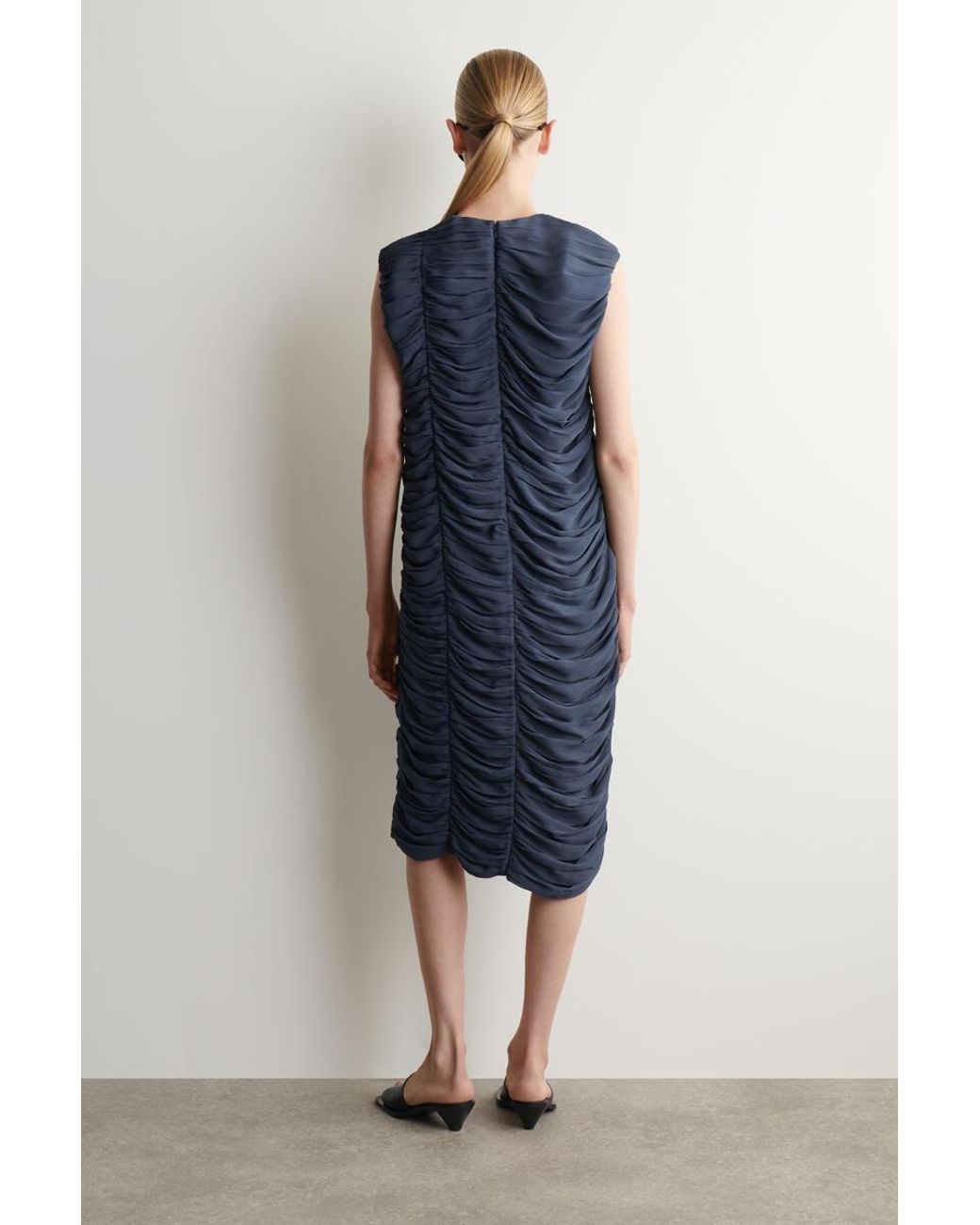 COS Blue Gathered Panelled Dress