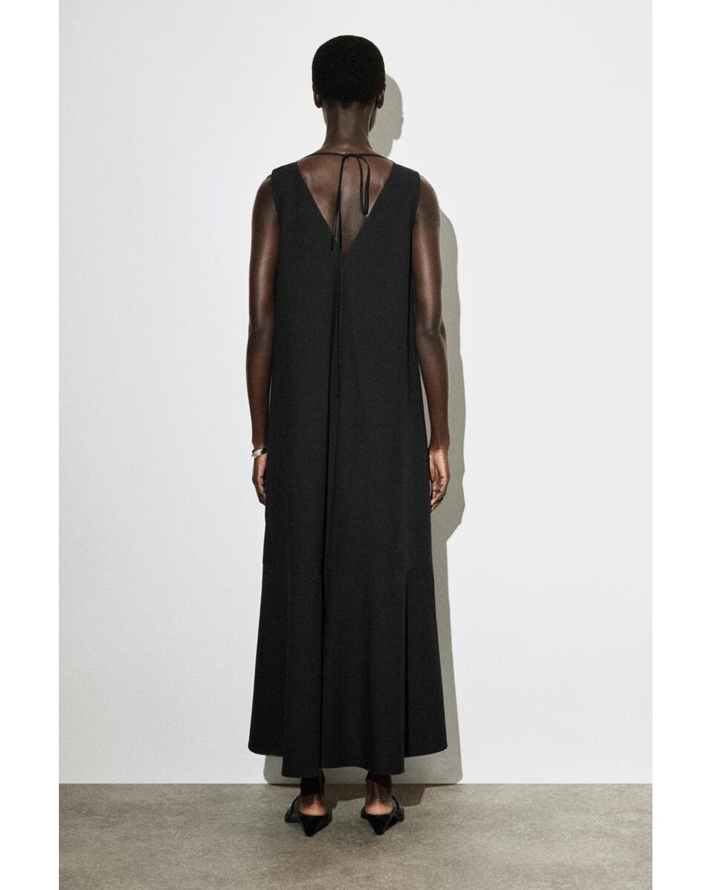 COS Black Dropped-Hem Cotton Midi Dress