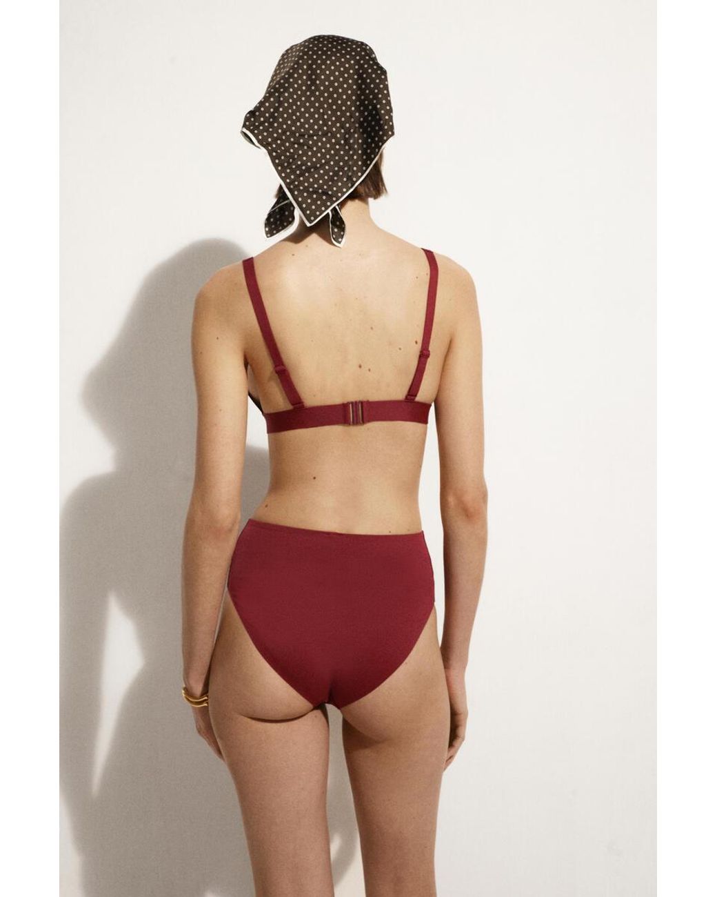 COS Red Bonded-Scuba V-Neck Bikini Top