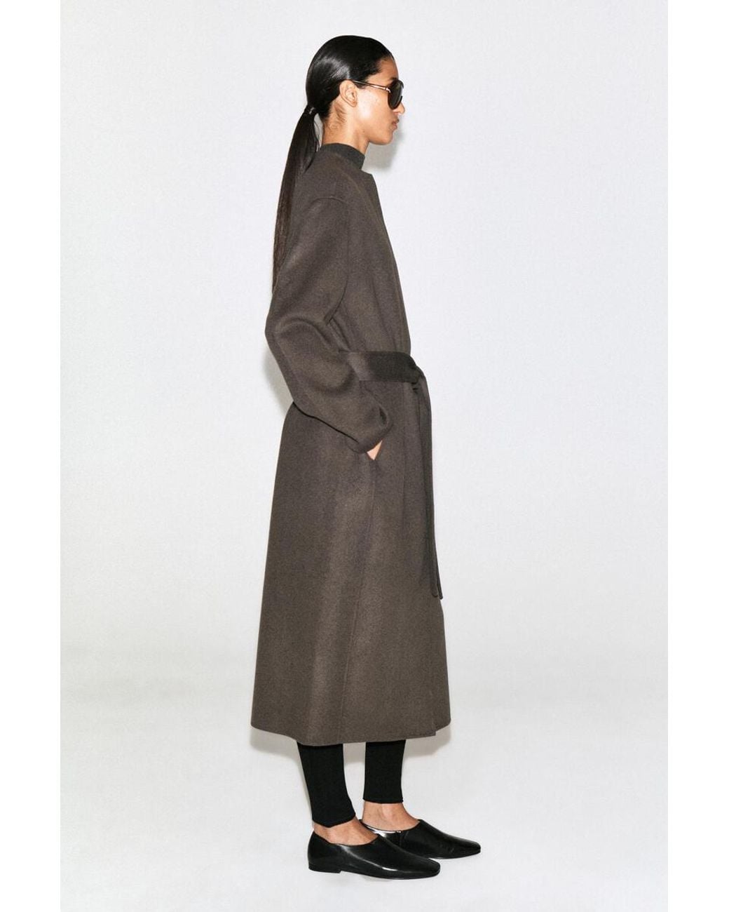 COS Brown Belted Double-Faced Wool-Blend Long Coat