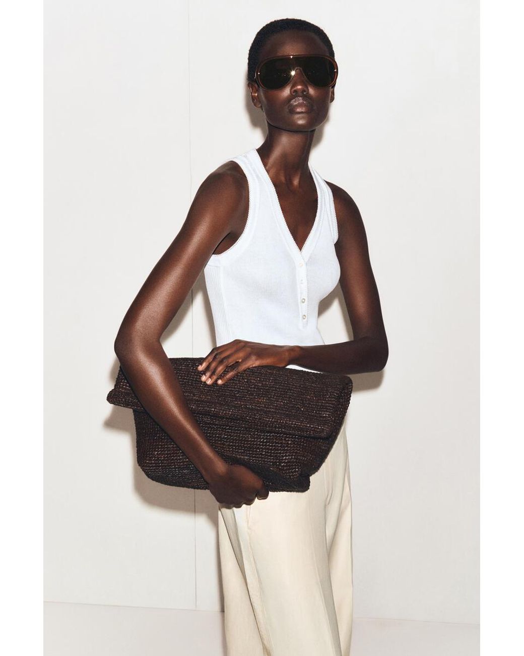 COS Natural Ribbed-Knit Henley Tank Top