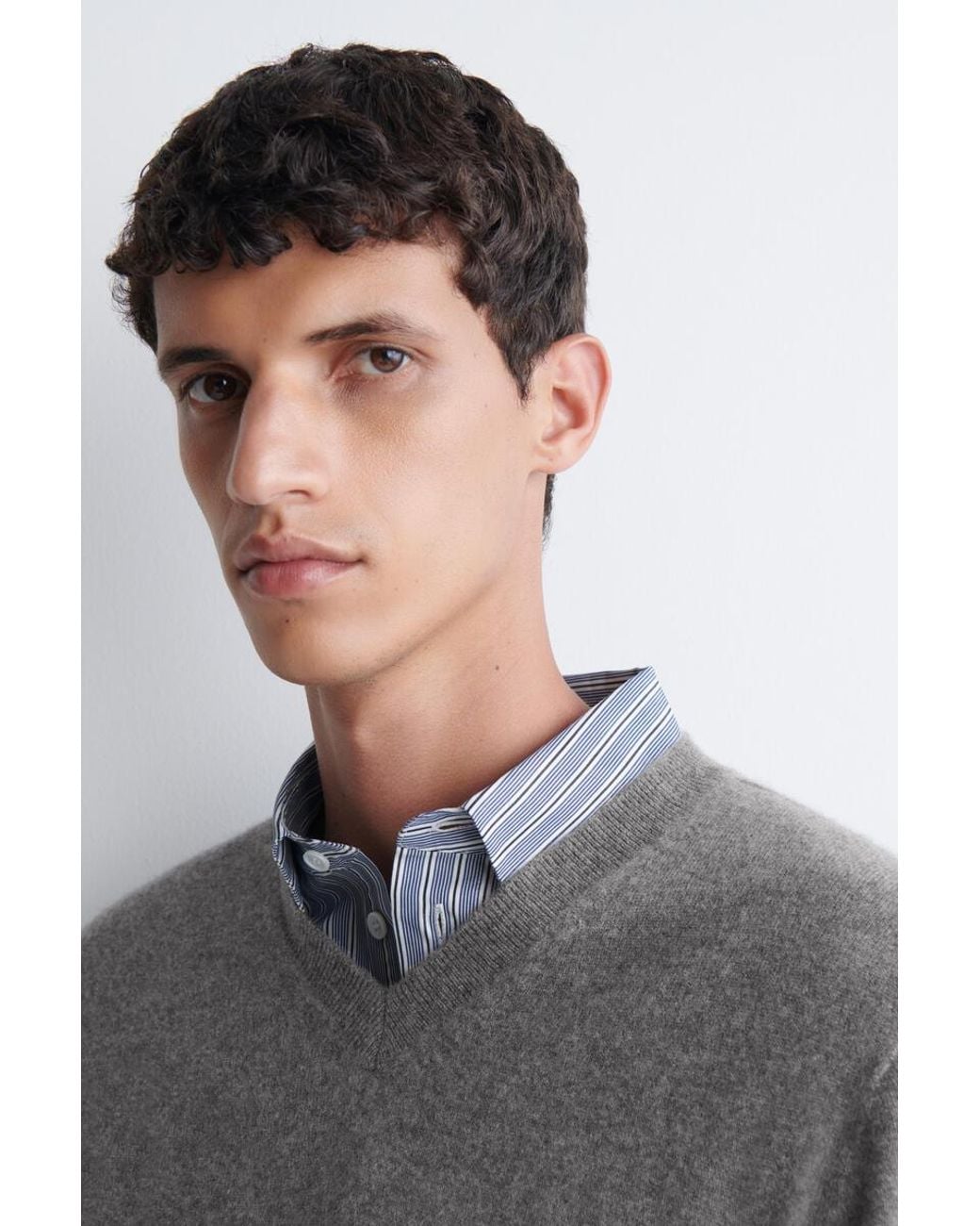 COS Gray Cashmere V-Neck Sweater for men