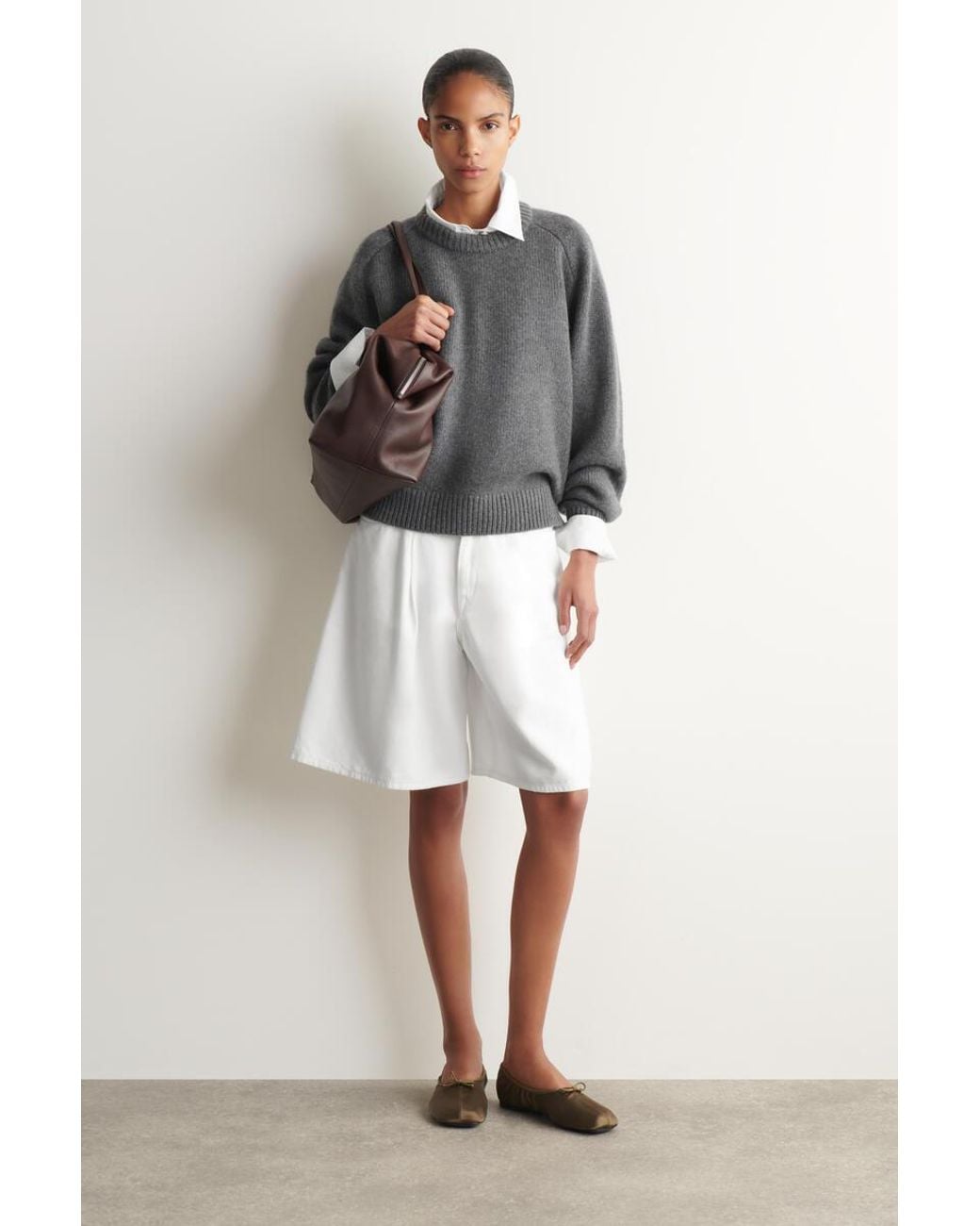 COS Gray Rounded Pure Cashmere Crew-Neck Jumper